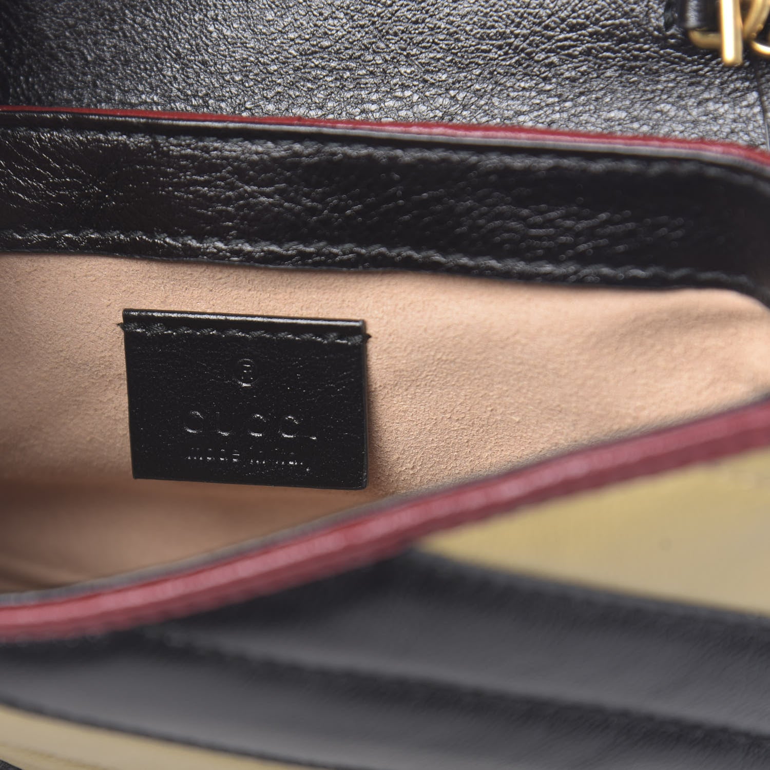 Gucci Vintage Effect Calfskin Matelasse Diagonal Striped Super Mini Torchon GG Marmont Shoulder Bag Black Beige 6 of 10