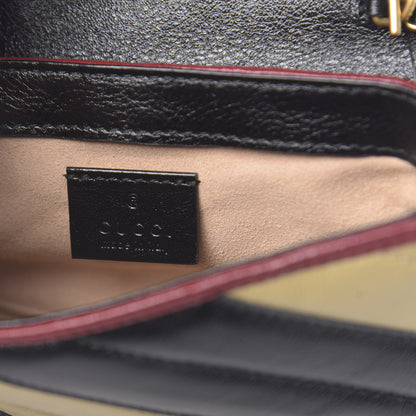 Gucci Vintage Effect Calfskin Matelasse Diagonal Striped Super Mini Torchon GG Marmont Shoulder Bag Black Beige 6 of 10