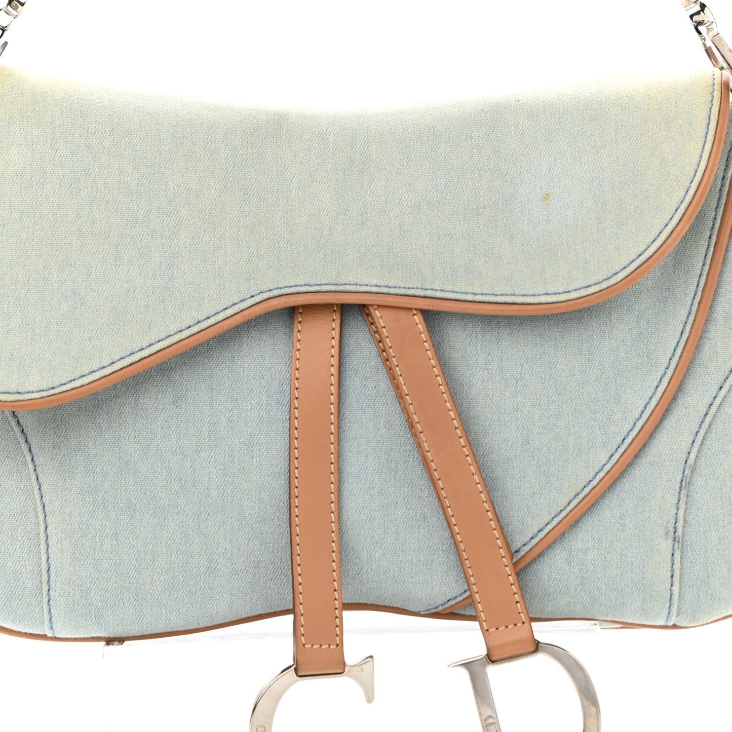 Denim Calfskin Double Saddle Bag Light Blue