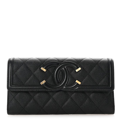 Chanel Caviar Quilted Filigree Large Gusset Flap Wallet Black 1 of 8