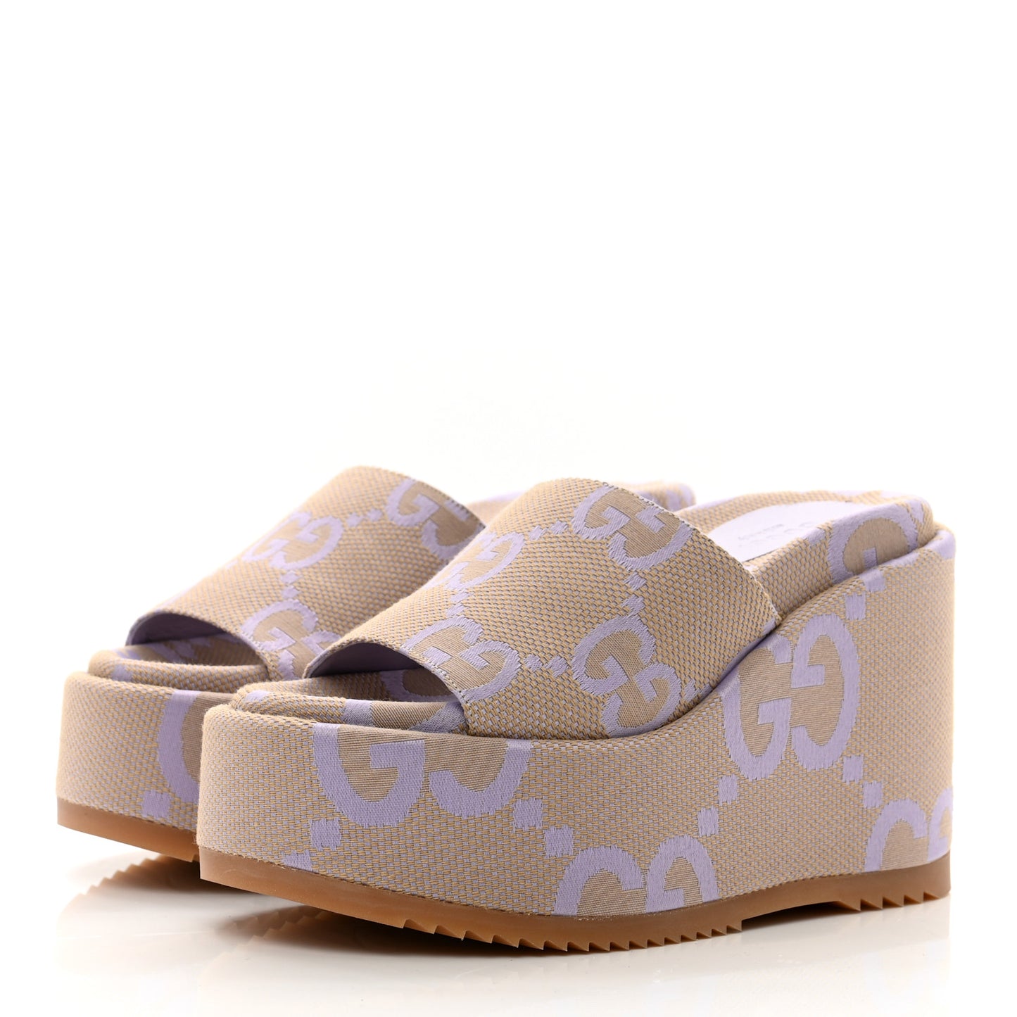 Monogram Jumbo GG Platform Slide Wedge Sandals 35 Beige Lapis