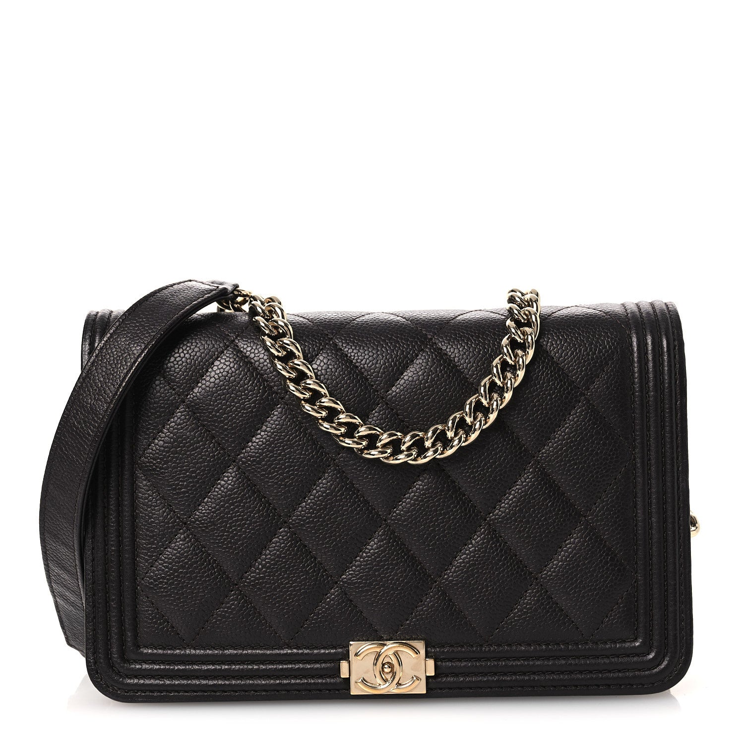 Chanel Caviar Quilted Boy Wallet On Chain WOC Dark Brown 1 of 13