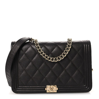 Chanel Caviar Quilted Boy Wallet On Chain WOC Dark Brown 1 of 13