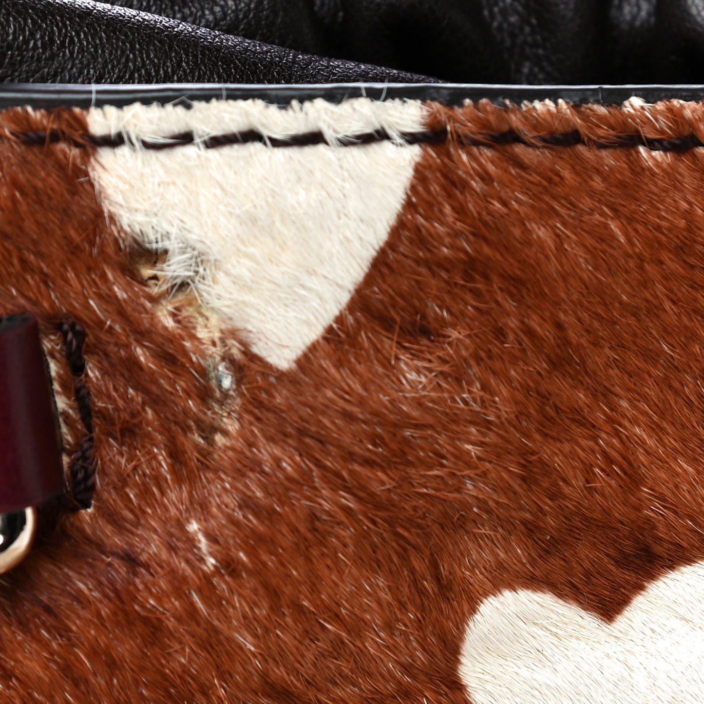 Calf Hair Heart Print Little Crush Dark Camel Black
