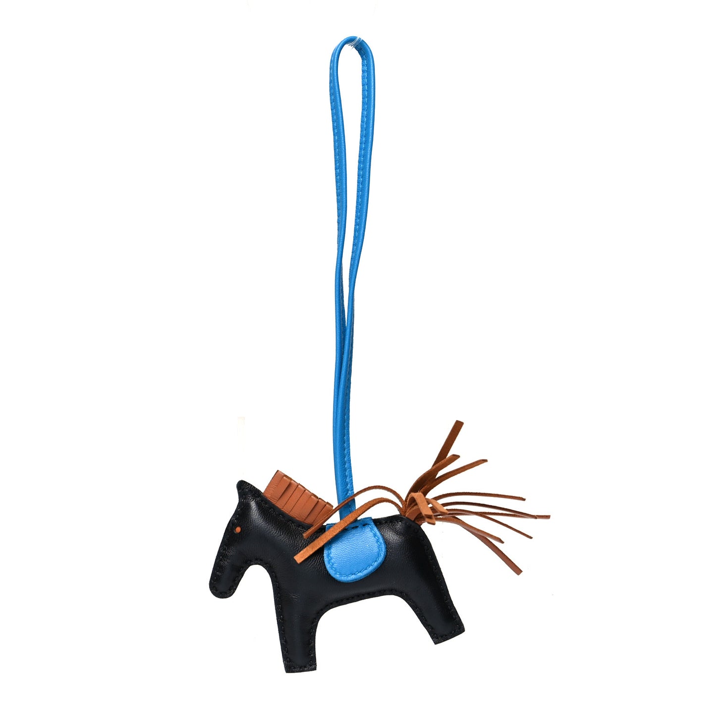 Milo Lambskin Grigri Rodeo Horse Bag Charm PM Black Gold Bleu Zanzibar