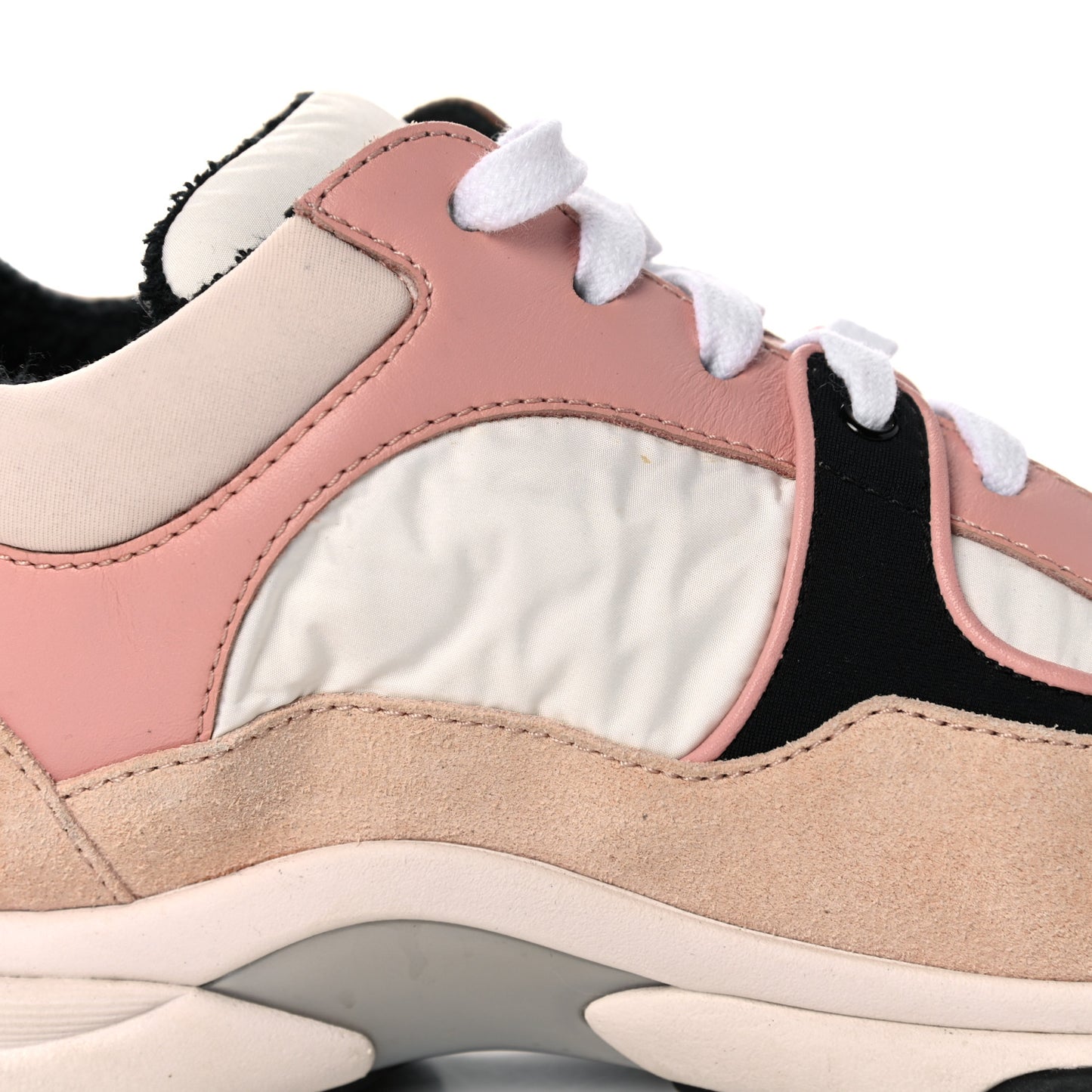 Nylon Lambskin Suede Calfskin CC Sneakers 38 Pink White Black