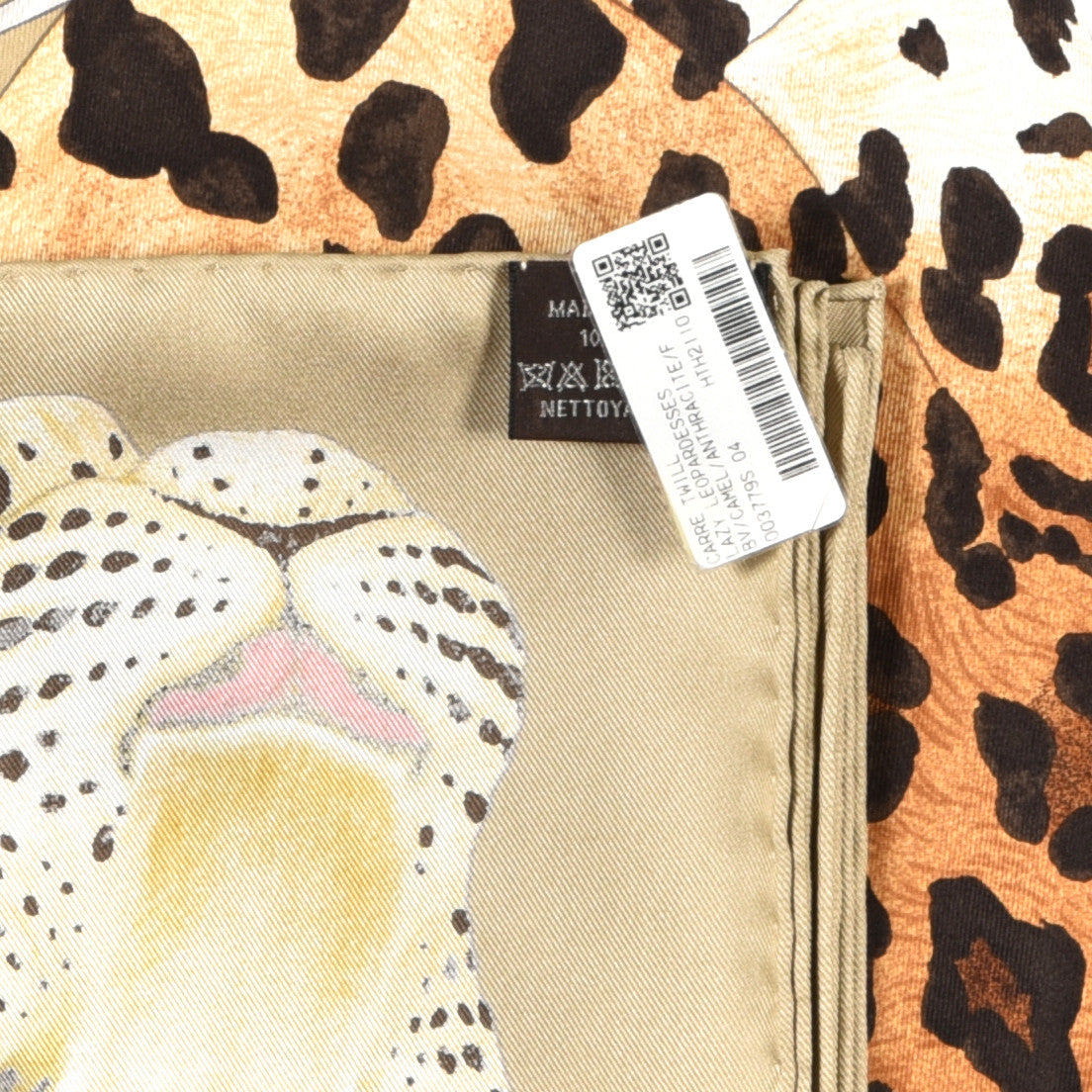 Silk Twill Lazy Leopardesses Scarf 90 Camel Anthracite