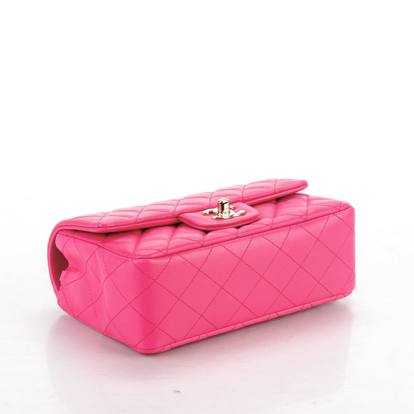 Lambskin Quilted Mini Rectangular Flap Dark Pink
