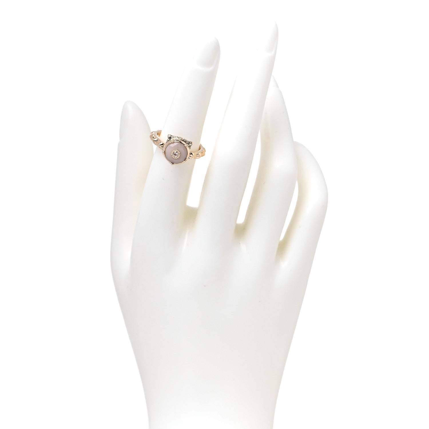 Gucci 18K Yellow Gold Pink Opal Diamond Le Marché Des Merveilles Feline Ring 49 5 2 of 7
