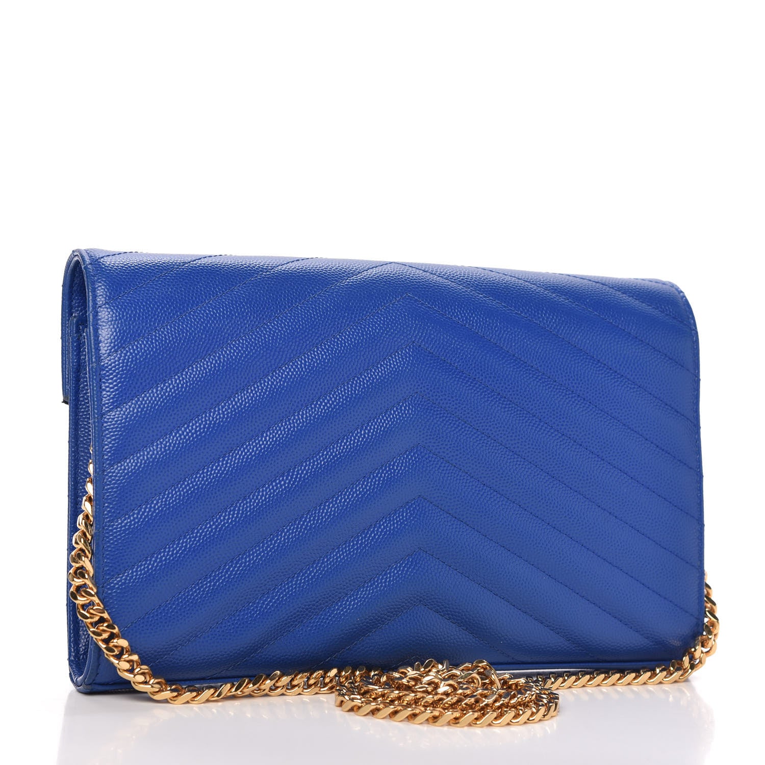 Saint Laurent Grain De Poudre Matelasse Chevron Monogram Chain Wallet Blue Majorelle 3 of 13