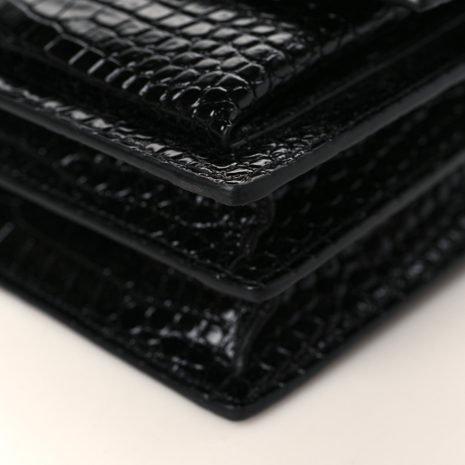 Saint Laurent Calfskin Crocodile Embossed Medium Monogram Sunset Black 9 of 9