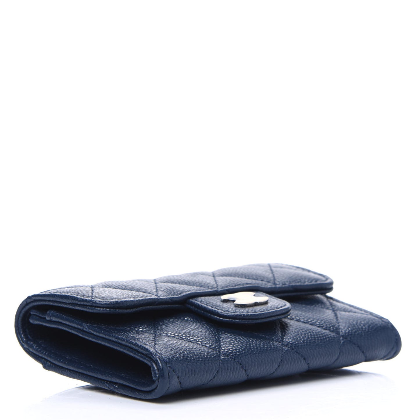 Caviar Quilted Flap Card Holder Wallet Navy Blue