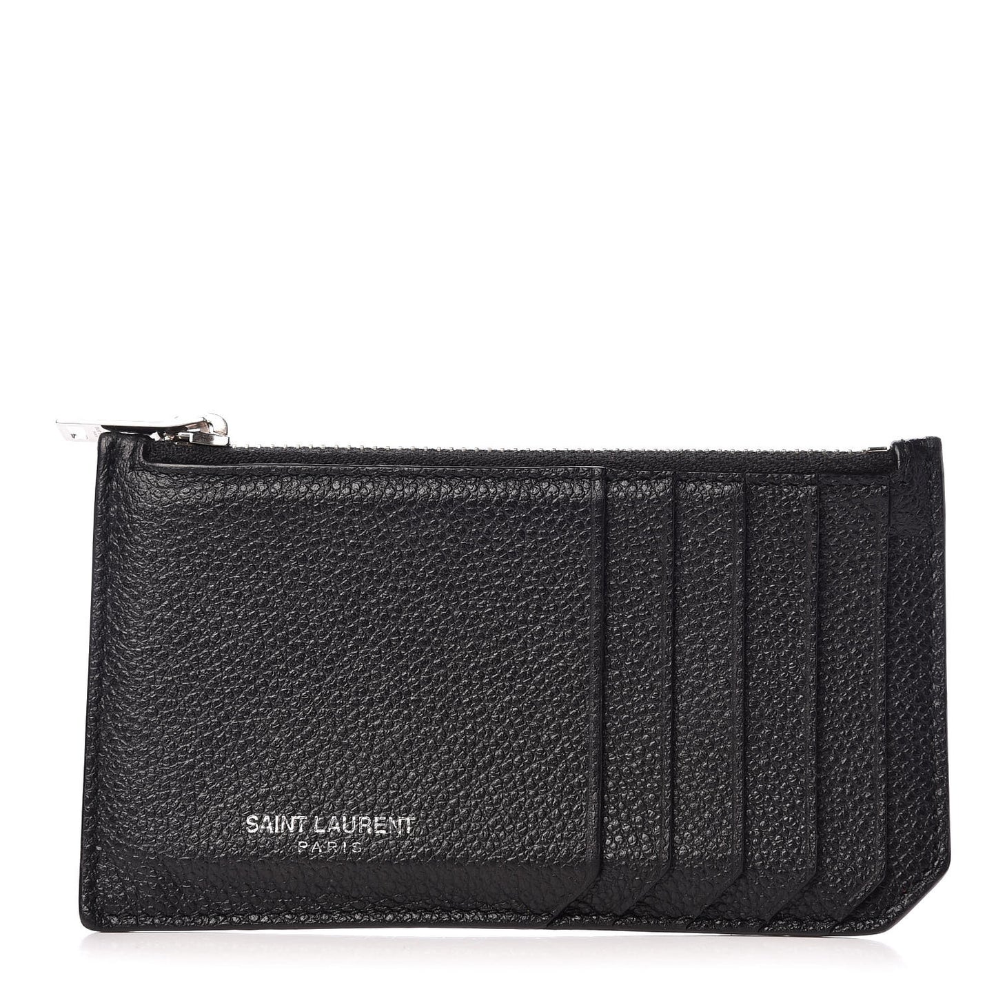 Grained Calfskin 5 Fragments Zip Pouch Card Holder Black