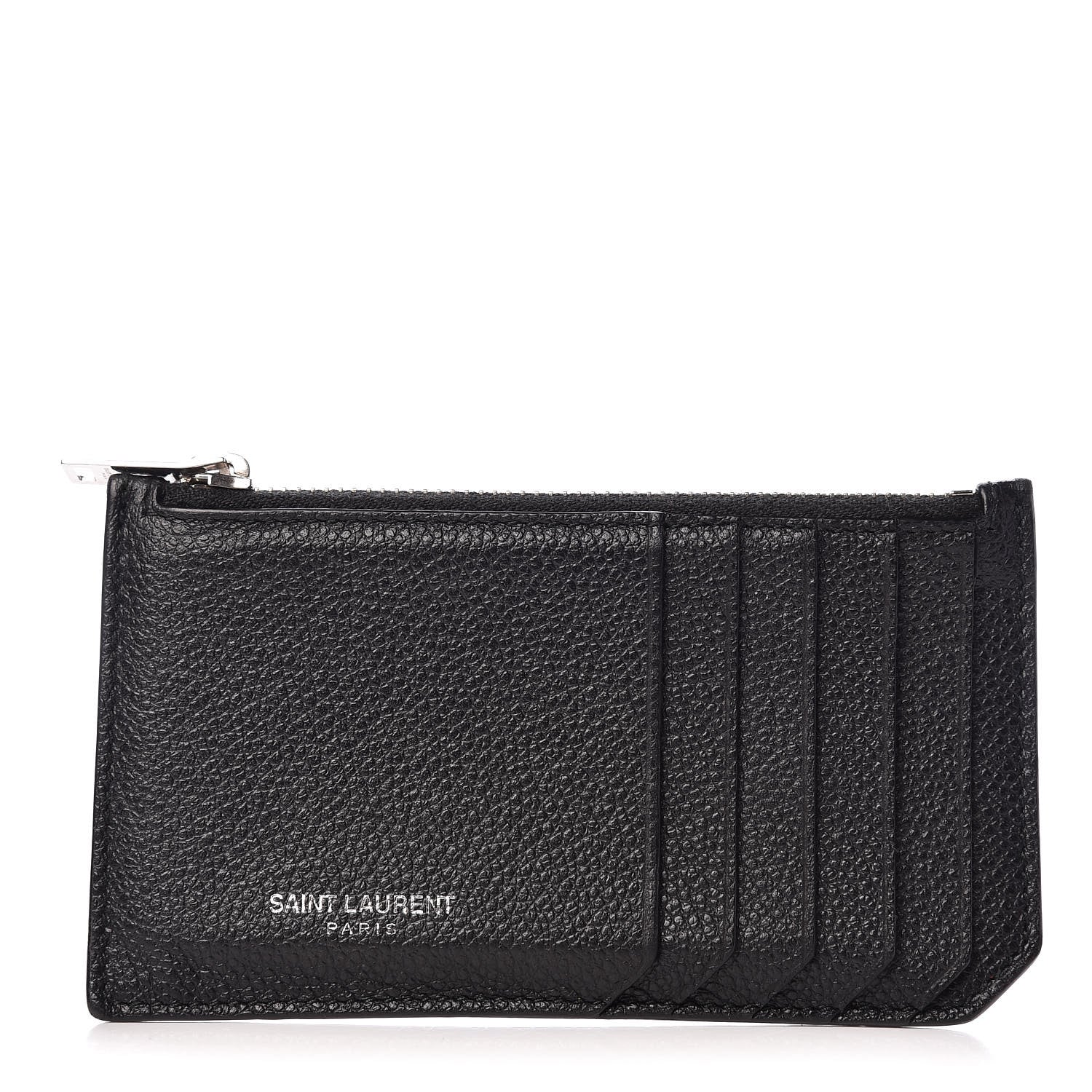 Saint Laurent Grained Calfskin 5 Fragments Zip Pouch Card Holder Black 1 of 6