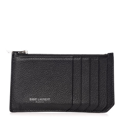 Saint Laurent Grained Calfskin 5 Fragments Zip Pouch Card Holder Black 1 of 6
