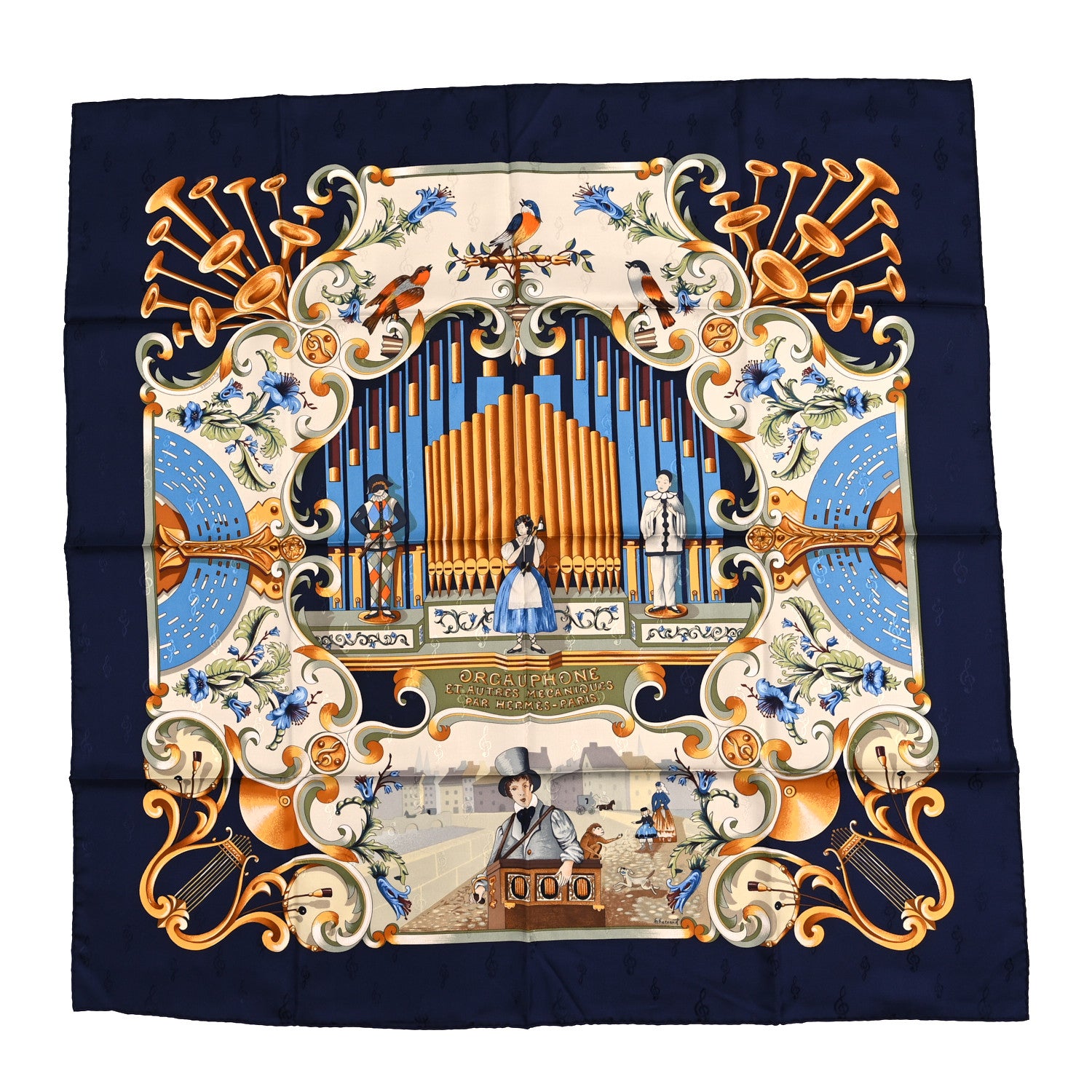 Hermes Silk Orgauphone Et Autres Mecaniques Scarf 90 1 of 3