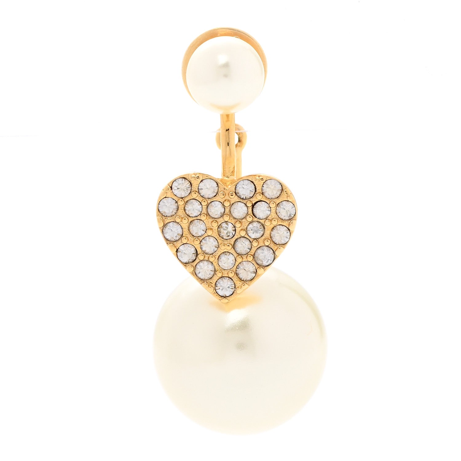 Christian Dior Pearl Crystal Heart Tribal Earring Gold 1 of 4