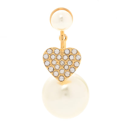 Christian Dior Pearl Crystal Heart Tribal Earring Gold 1 of 4