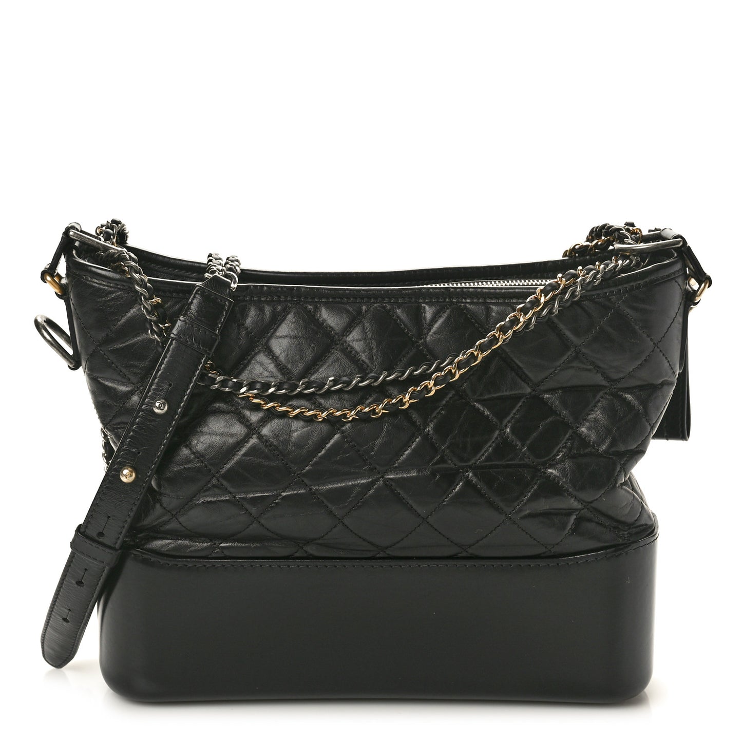 Aged Calfskin Quilted Medium Gabrielle Hobo Black
