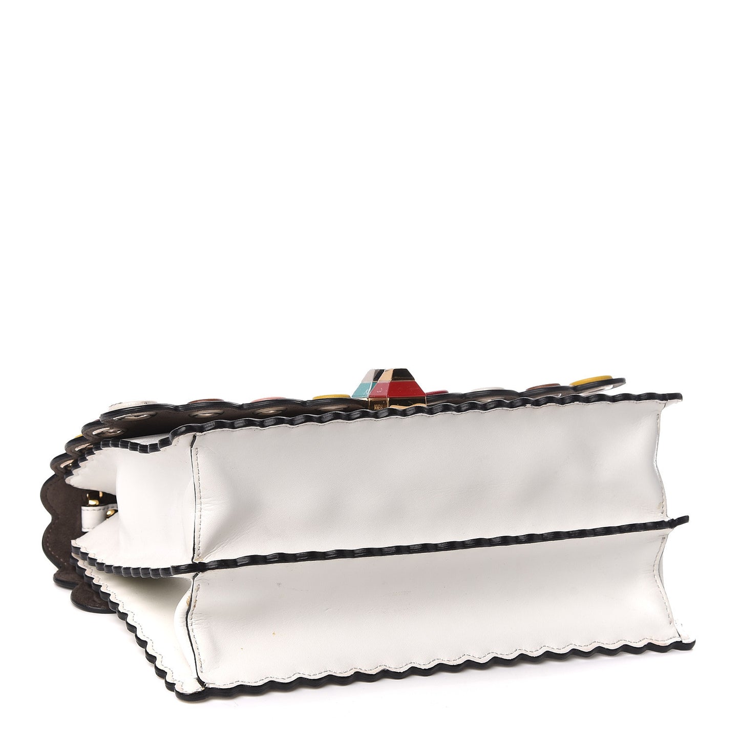 Calfskin Grommet Scalloped Kan I Shoulder Bag White Black Multicolor