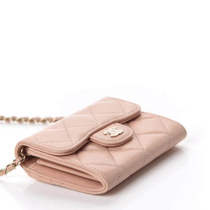 Chanel Lambskin Quilted Flap Card Holder On Chain Light Pink 4 of 12