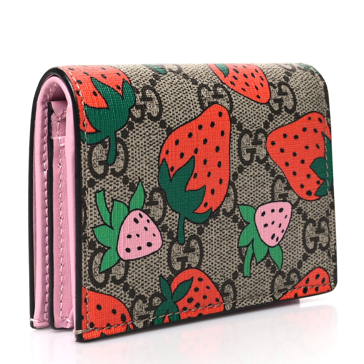 GG Supreme Monogram Strawberry Card Case