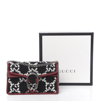 Gucci Tweed GG Monogram Super Mini Dionysus Shoulder Bag Black White Romantic Cherry 10 of 10