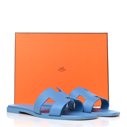 Hermes Box Calfskin Oran Sandals 39 Bleu Cameo 9 of 9