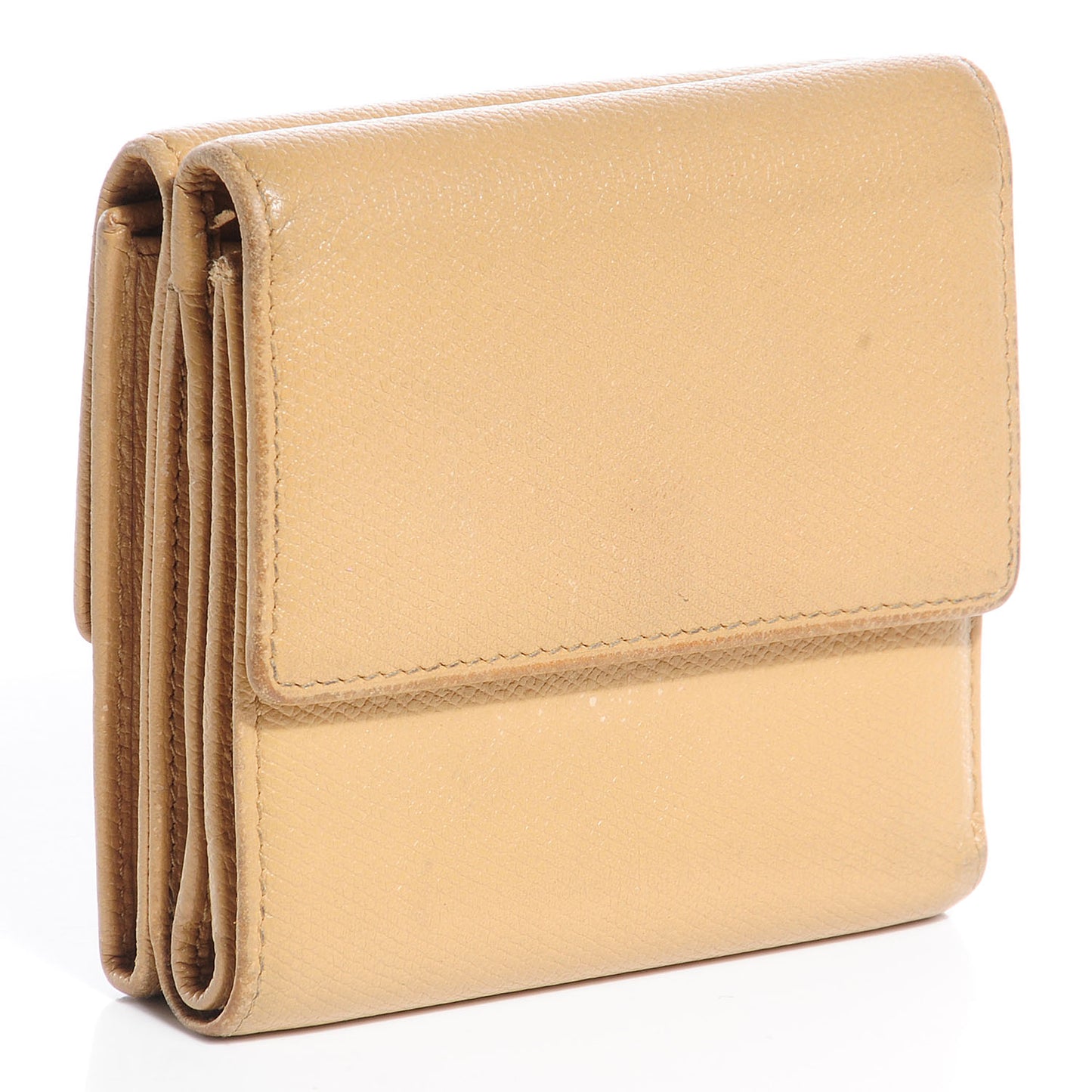 Leather CC Button Compact Wallet Beige