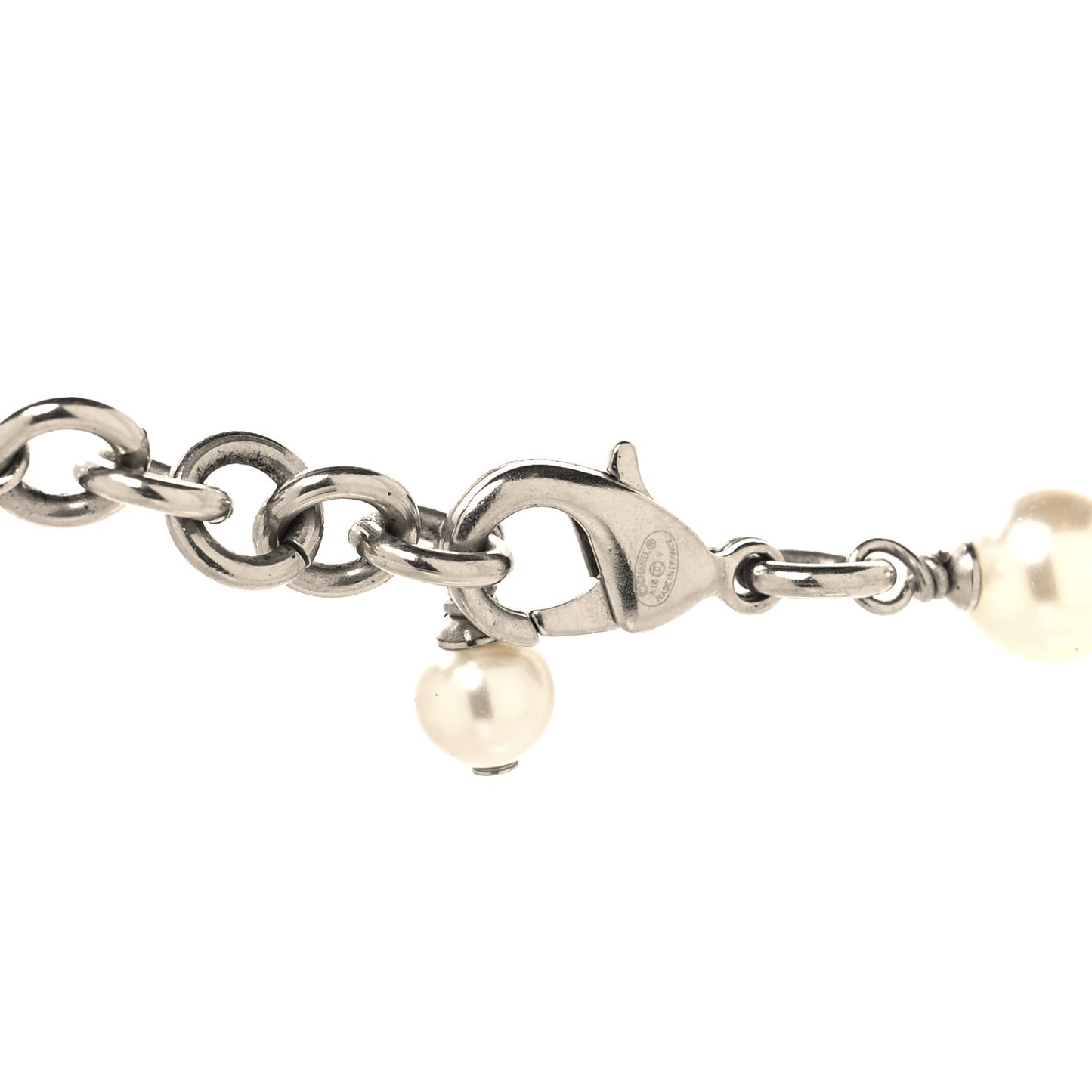 Crystal Pearl CC Long Necklace Silver