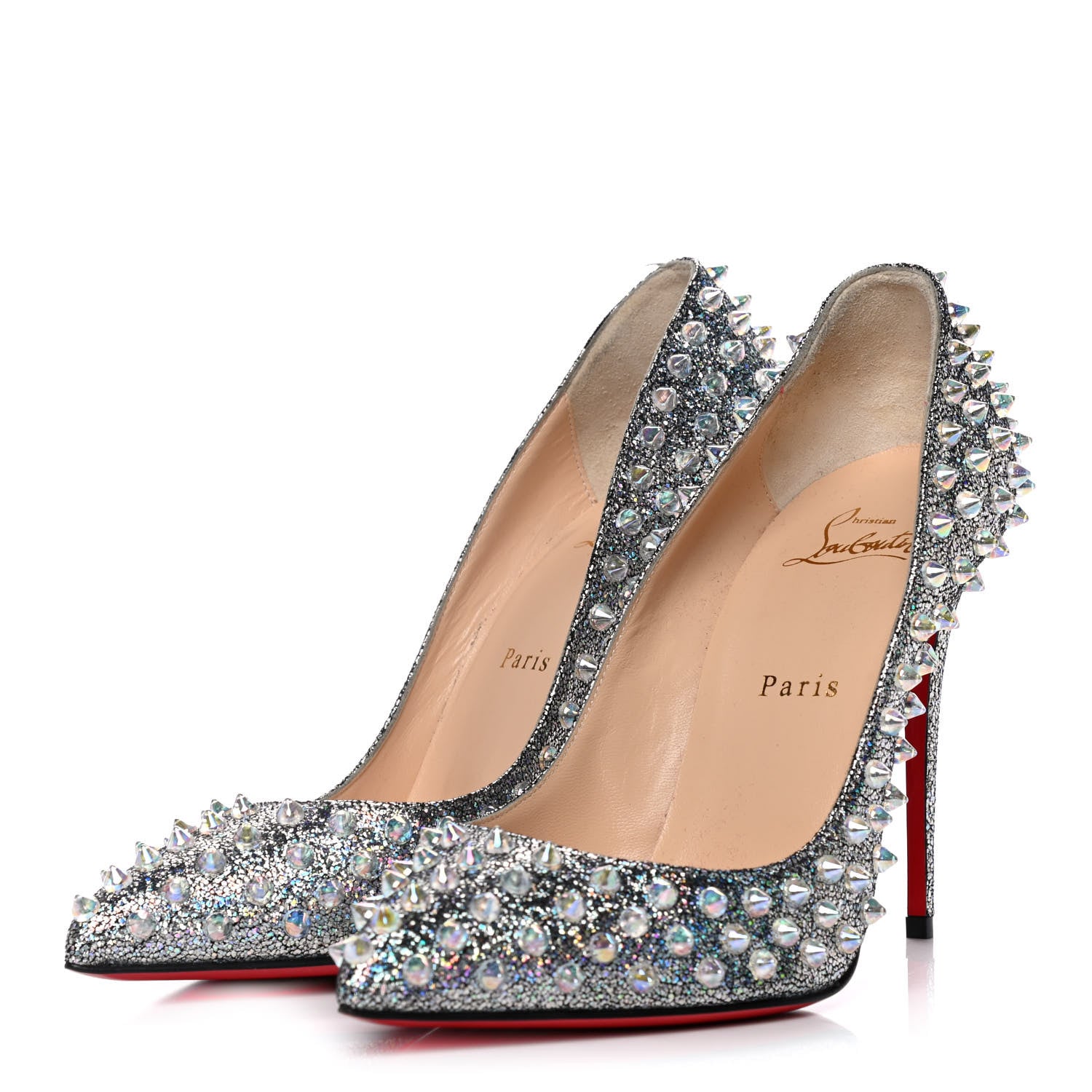 Christian Louboutin Nappa Mica Follies Spikes 100 Pumps 39 Silver 3 of 9