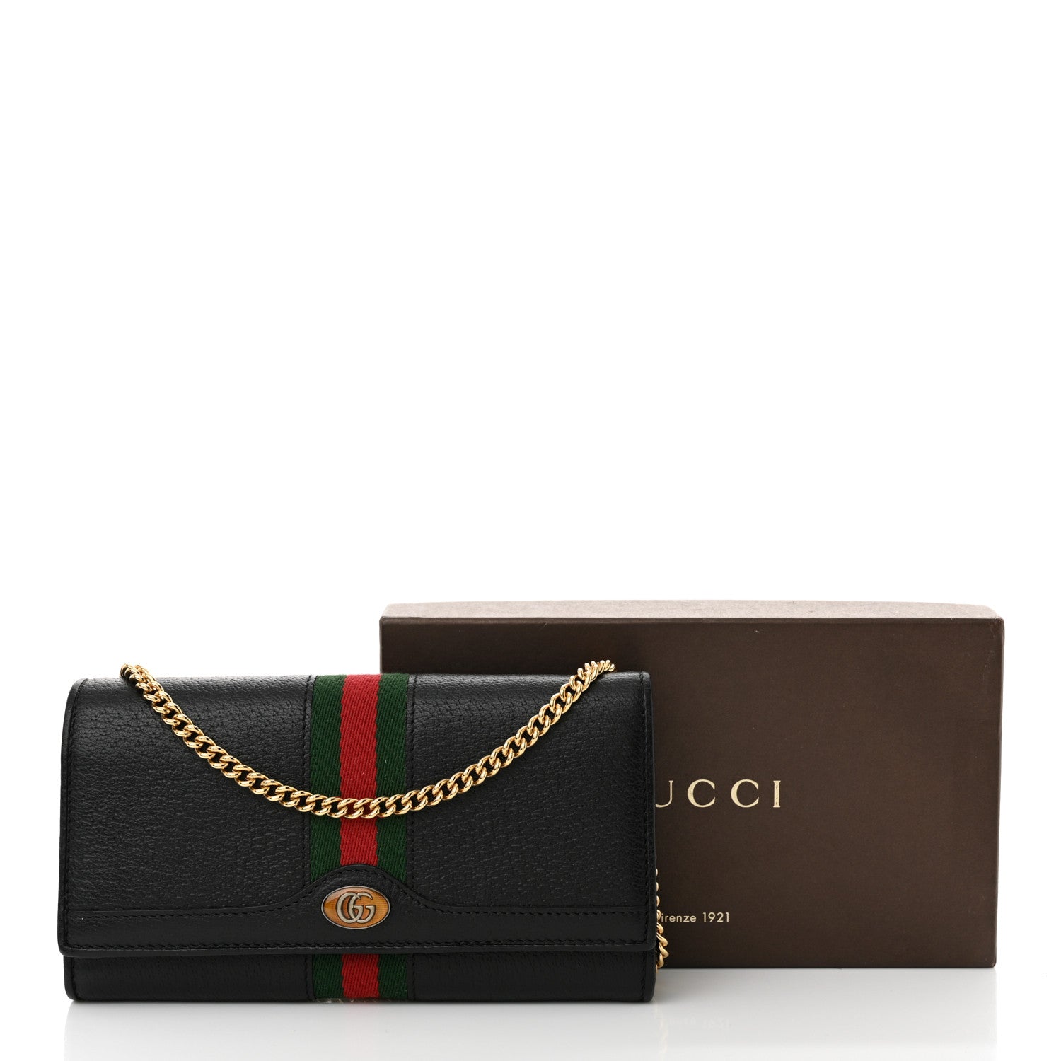 Gucci Dollar Calfskin Web Ophidia Wallet On Chain Black 14 of 14