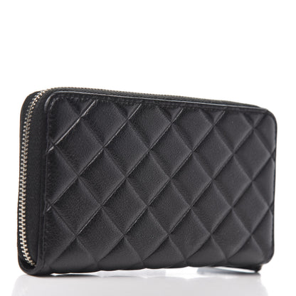 Chanel Calfskin Quilted Small Diamond CC Zip Around Wallet Black 3 of 9