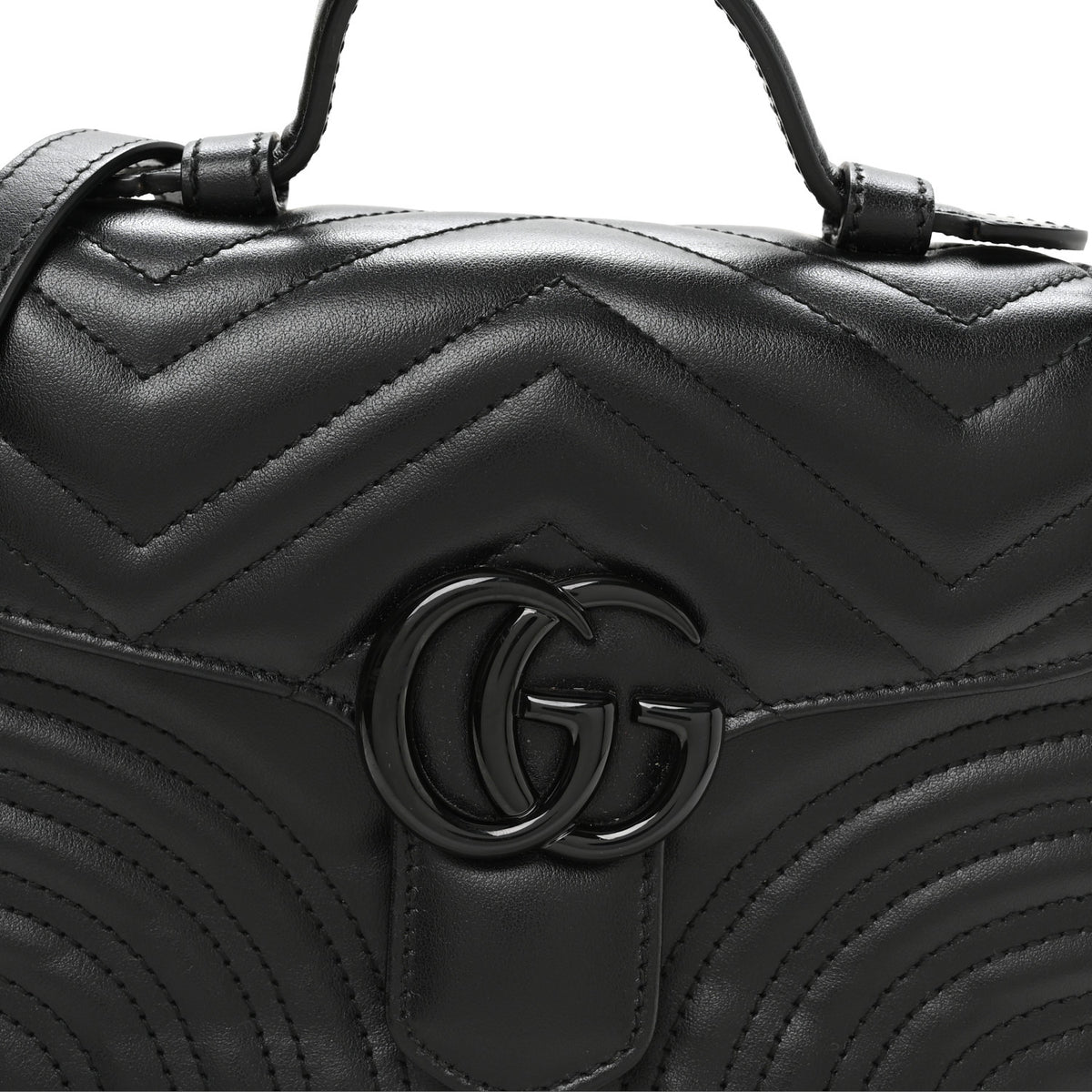 Calfskin Matelasse Monochrome GG Marmont Top Handle Shoulder Bag Black
