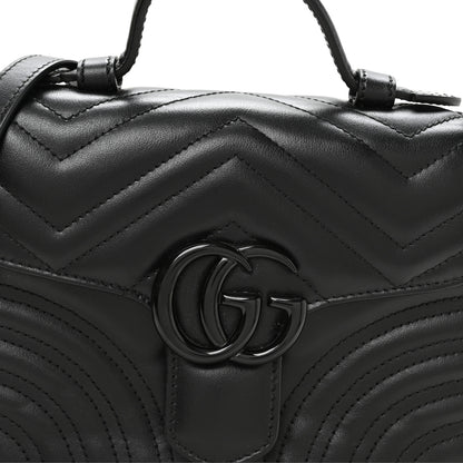 Gucci Calfskin Matelasse Monochrome GG Marmont Top Handle Shoulder Bag Black 8 of 11