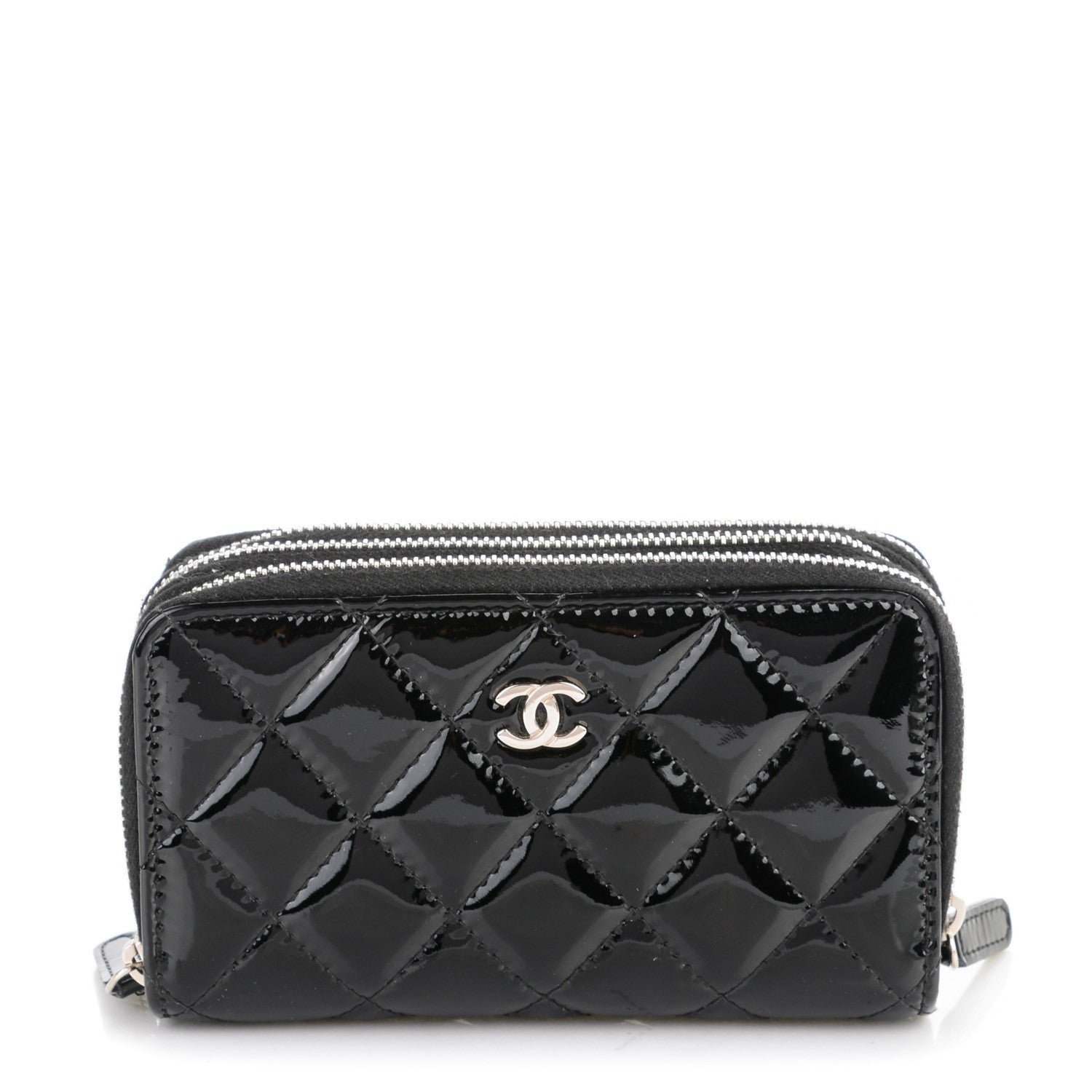Chanel Patent Calfskin Quilted Zip Around Phone Holder Black 1 of 9