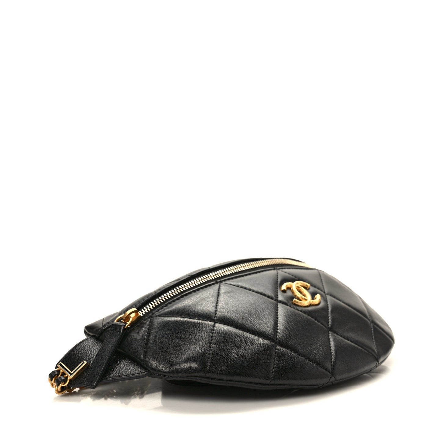 Lambskin Enamel Quilted Waist Bag Black