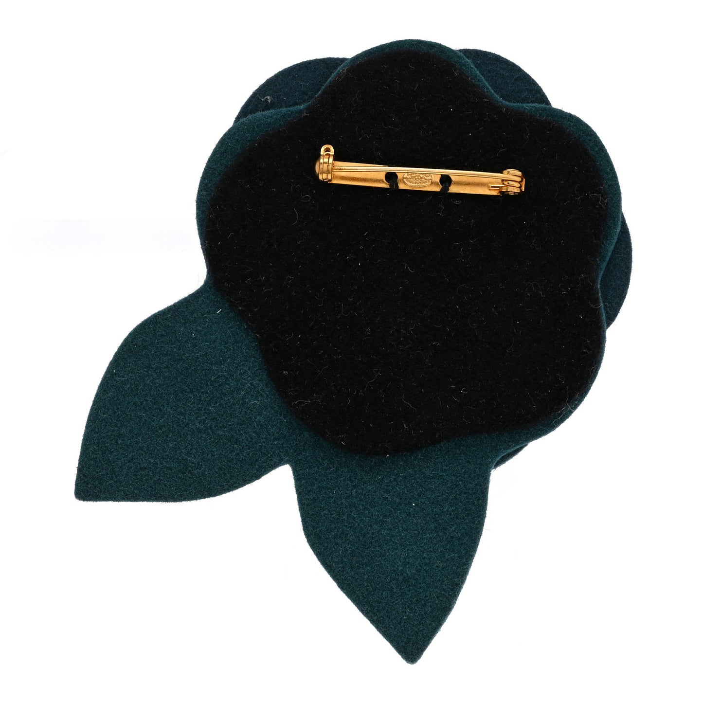 Felt Pearl CC Camellia Brooch Pin Dark Green