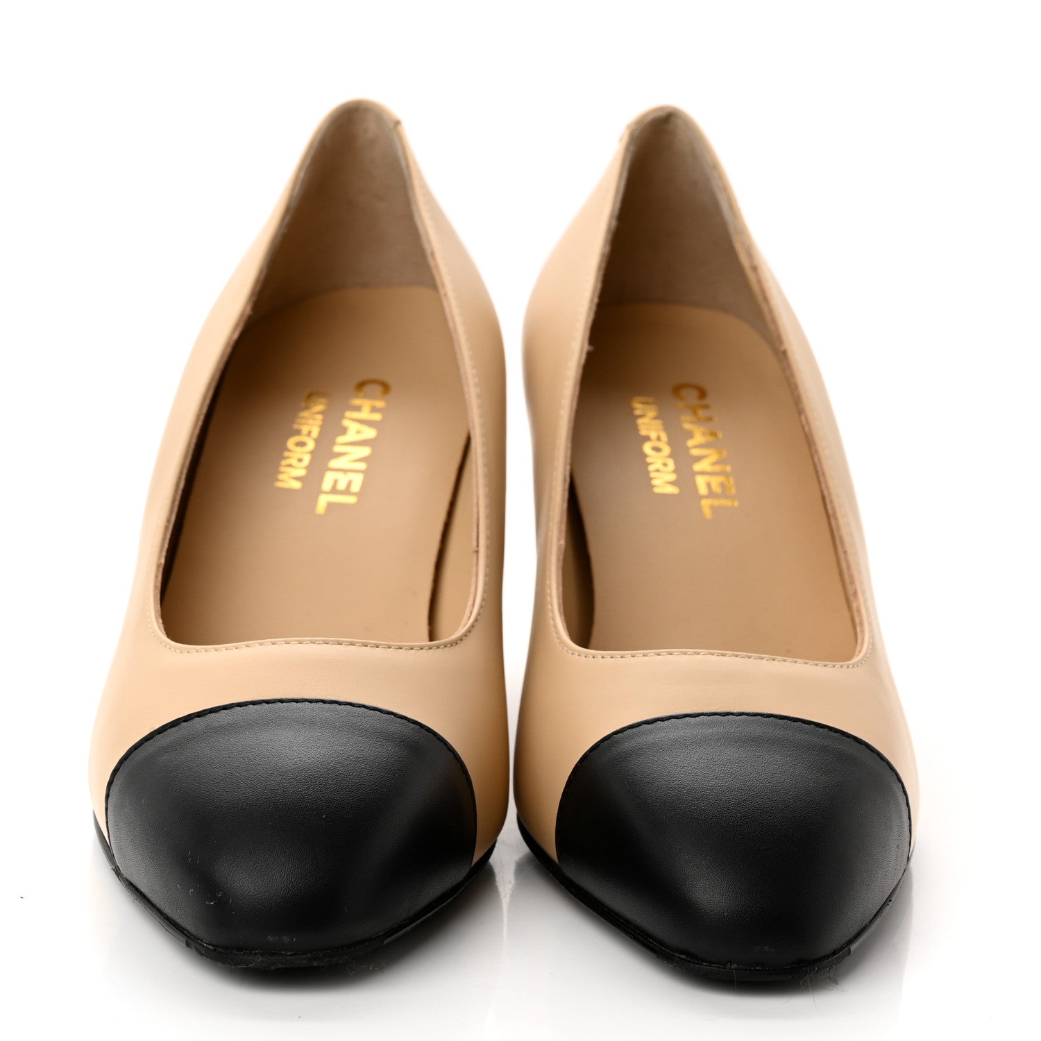 Chanel Lambskin Cap Toe CC Pumps 35.5 Beige Black 2 of 11