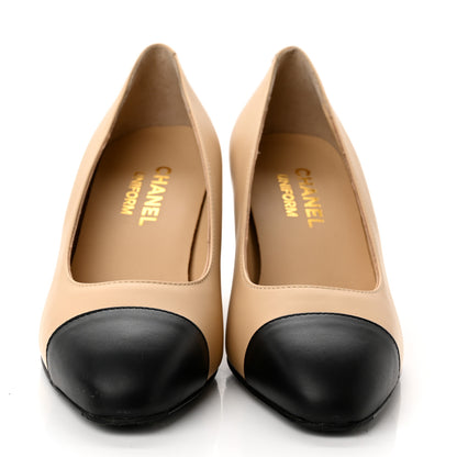 Chanel Lambskin Cap Toe CC Pumps 35.5 Beige Black 2 of 11