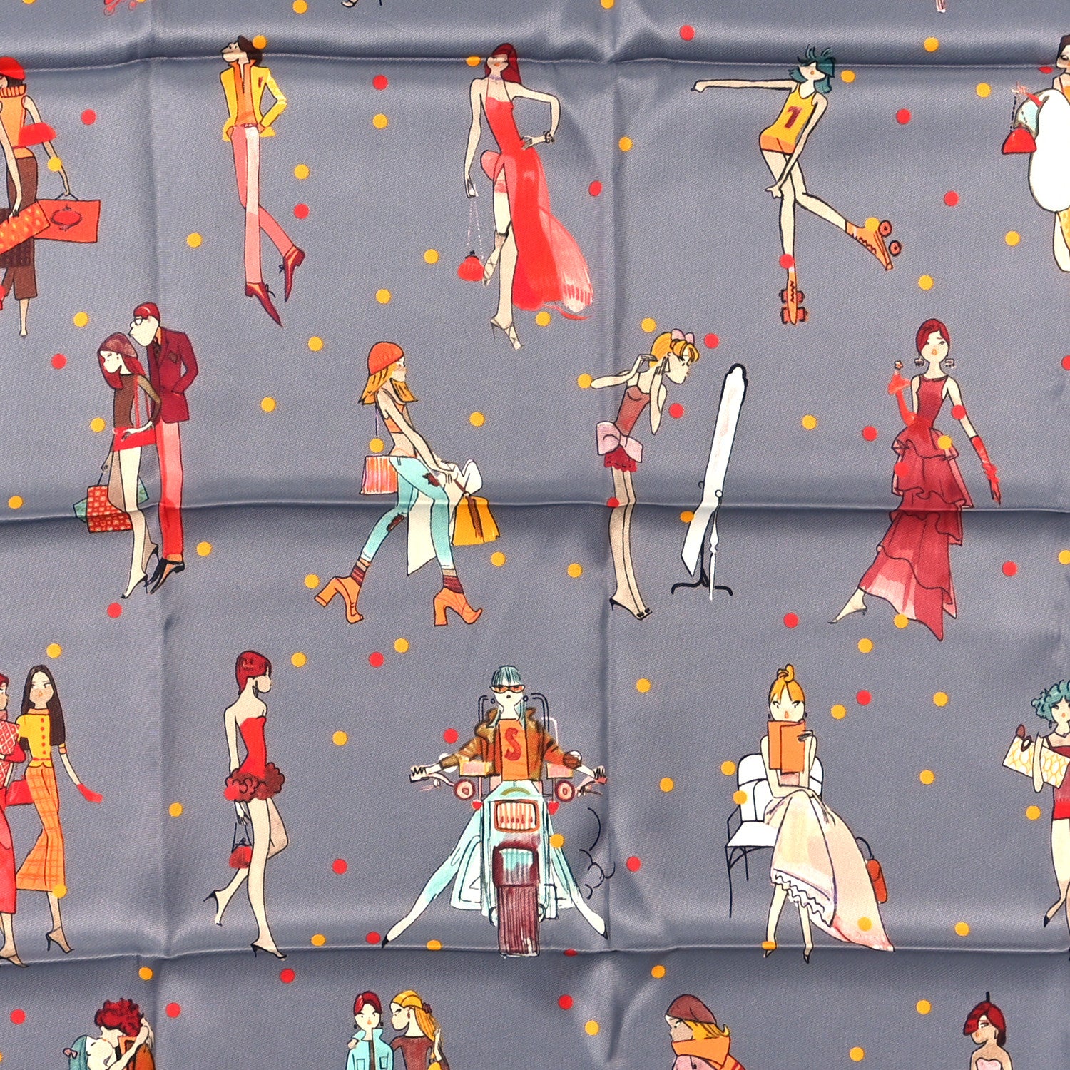 Hermes Silk Ex-Libris Les Parisiennes Scarf 70 Gris Cendre Corail Orange 2 of 4