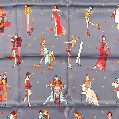 Hermes Silk Ex-Libris Les Parisiennes Scarf 70 Gris Cendre Corail Orange 2 of 4
