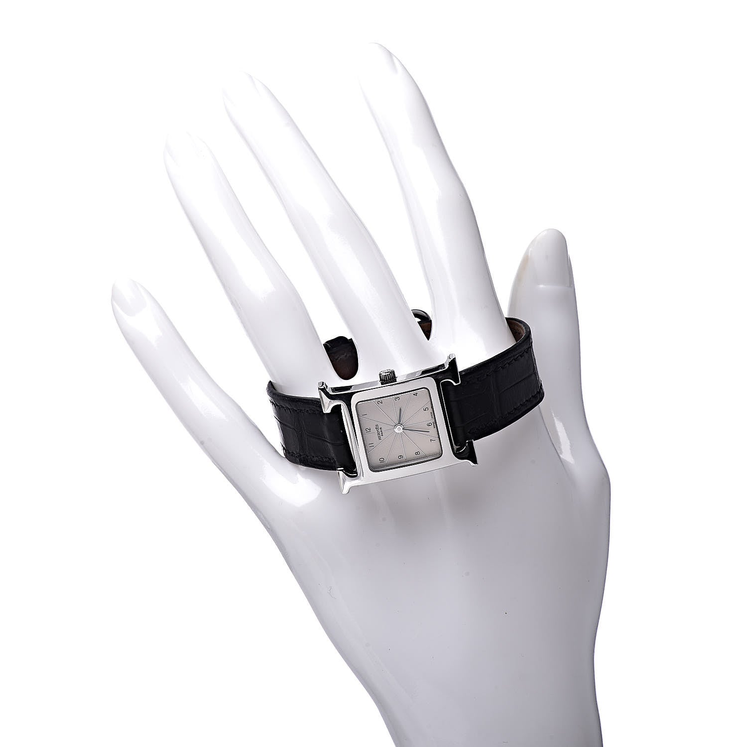 Hermes Stainless Steel Alligator 21mm Heure H Hour Quartz Watch Noir 2 of 10