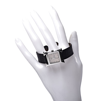 Hermes Stainless Steel Alligator 21mm Heure H Hour Quartz Watch Noir 2 of 10