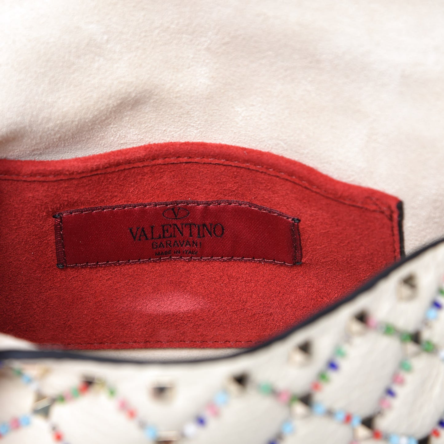 Grained Calfskin Beaded Small Rockstud Spike Shoulder Bag Multicolor