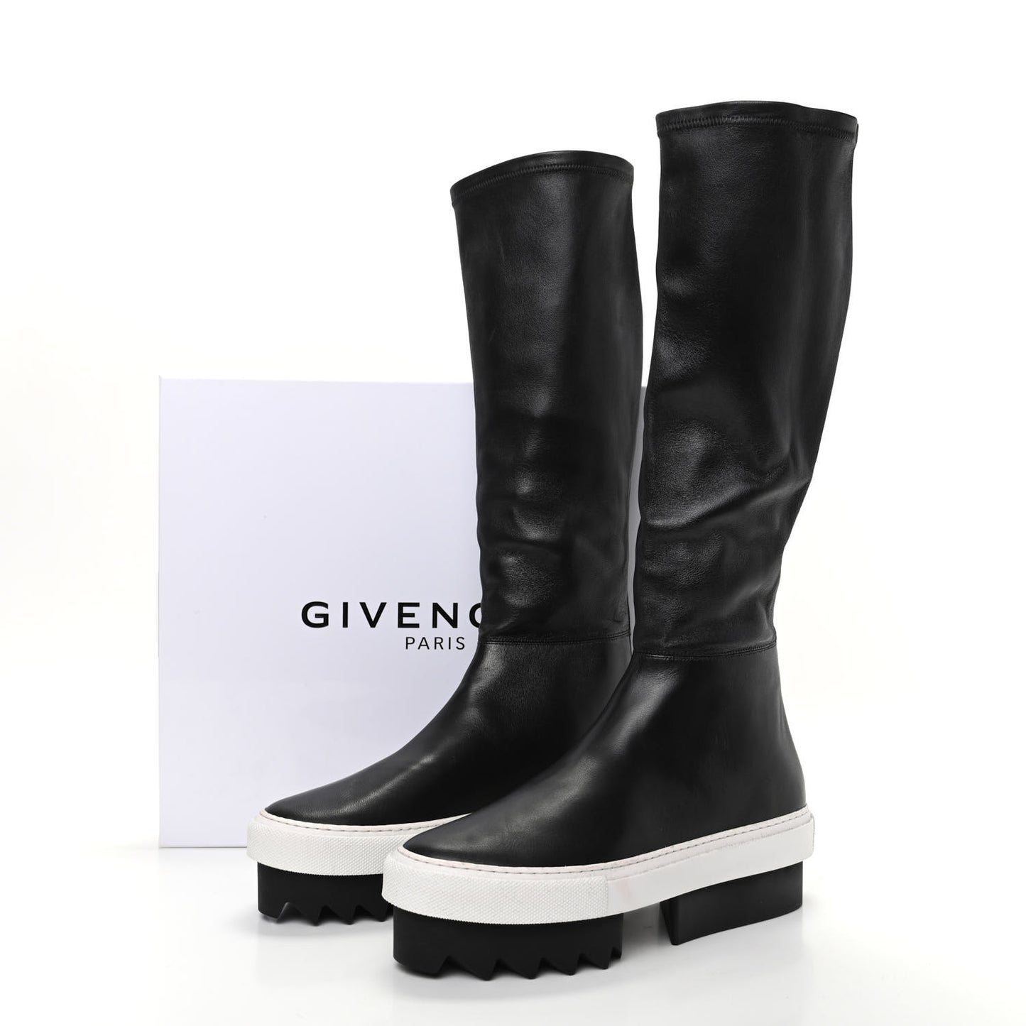 Lambskin Platform Knee Boots 37 Black