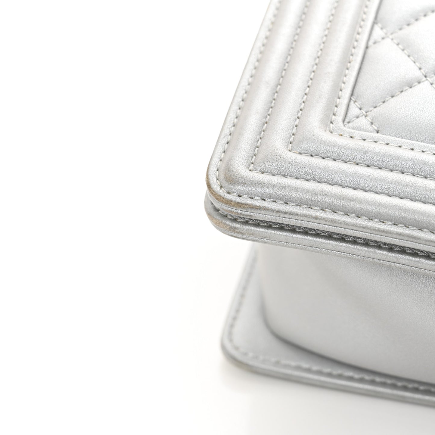 Metallic Calfskin Quilted New Medium Boy Flap Silver