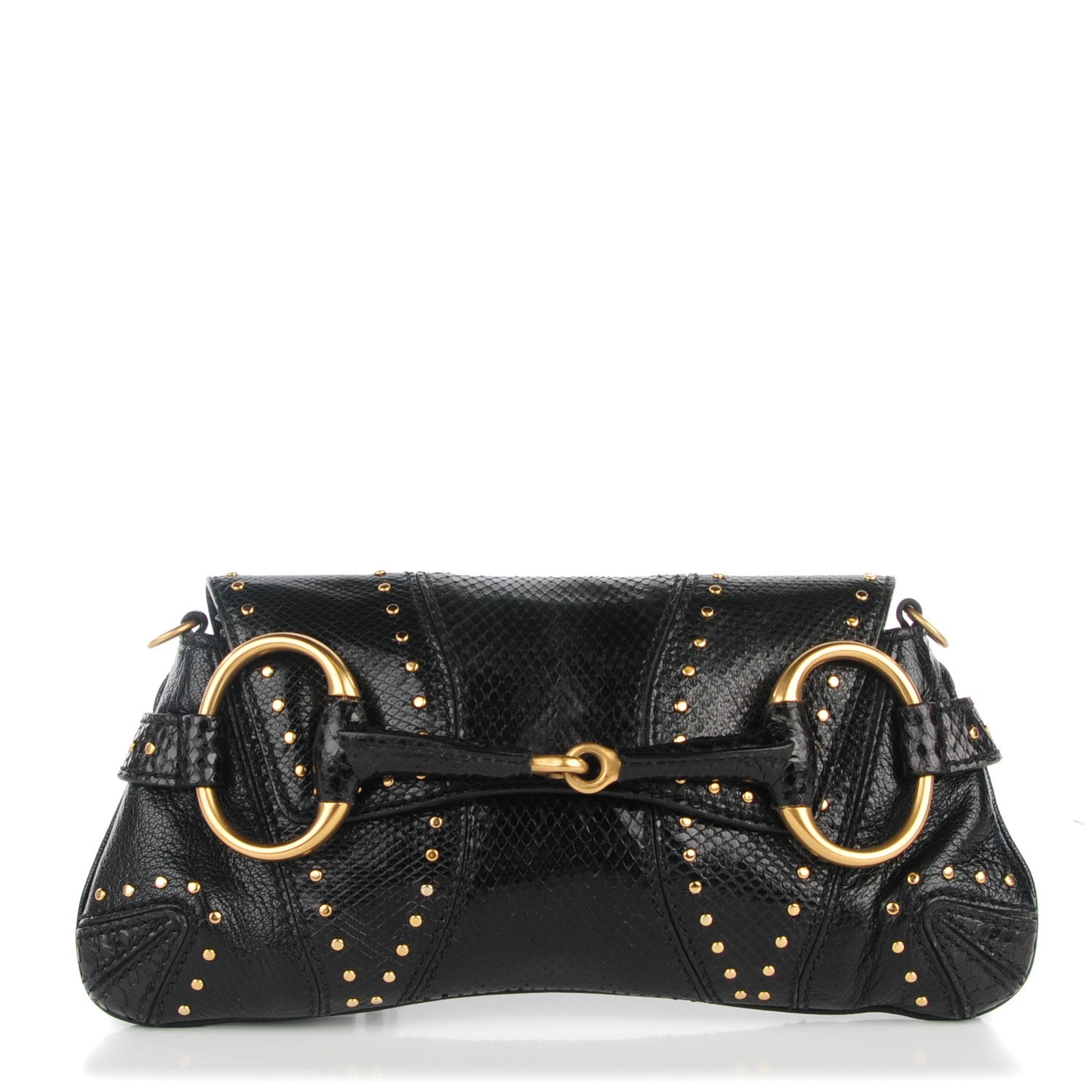 Gucci Python Studded Horsebit Chain Clutch Black 1 of 7