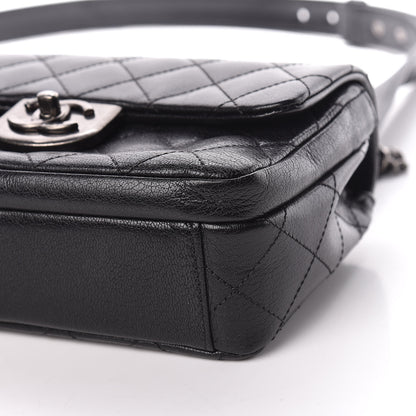 Chanel Shiny Goatskin Quilted Small Double Carry Waist Chain Flap Black 7 of 12