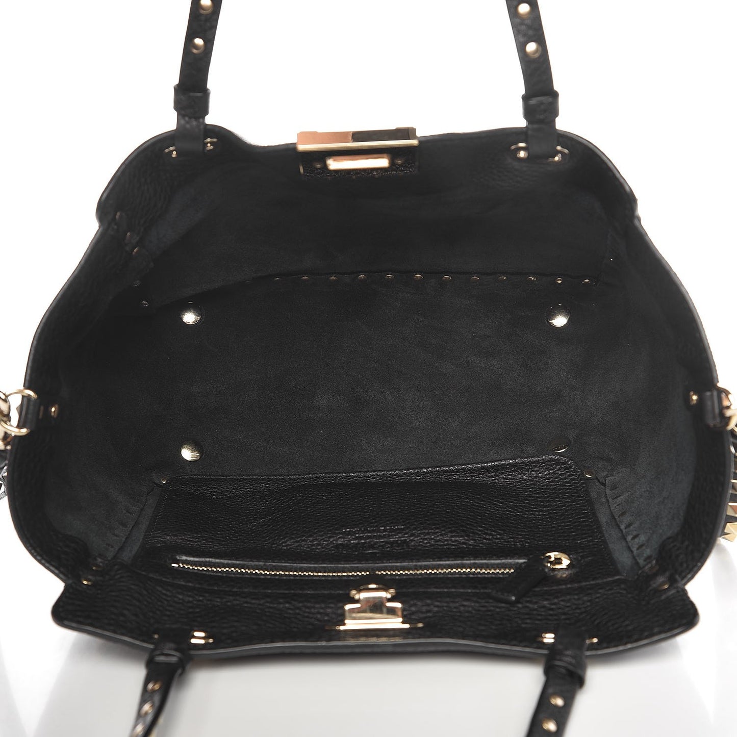 Grained Calfskin Small Rockstud Tote Black
